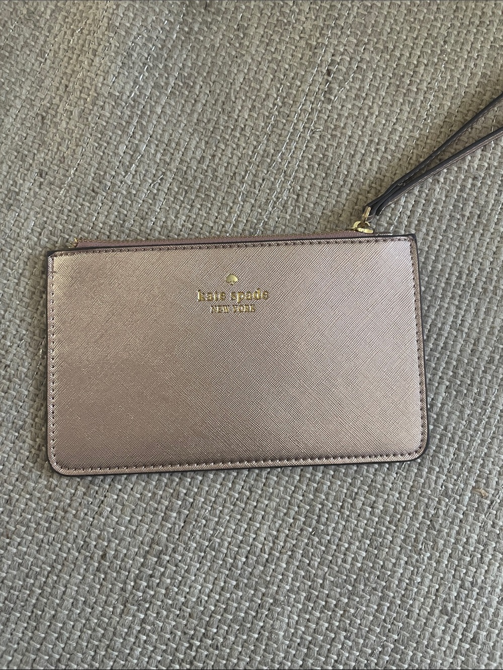 kate spade metallic rose gold leather wristlet